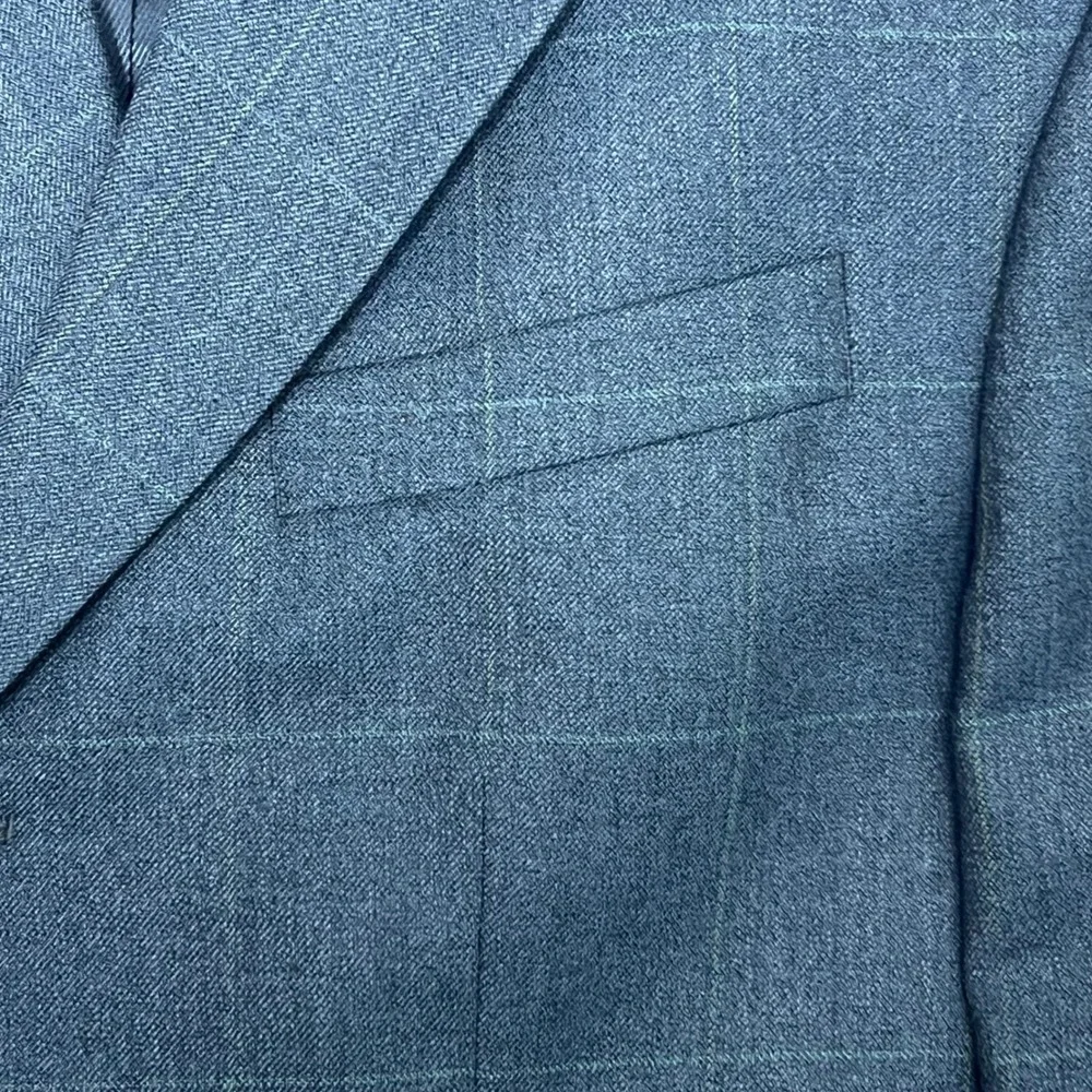 Oscar de la Renta Mens 40R Blazer Blue Gray Windowpane Check 3-Button Sport Coat